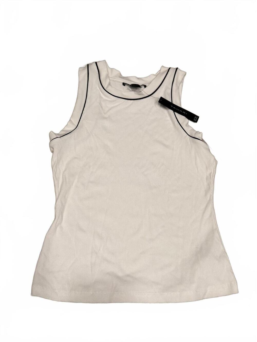 Tahari White Sleeveless Tank Top with Black Piping, Size L